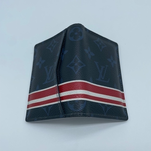 LOUIS VUITTON Cobalt Monogram with Red/White Stripes Pocket Organizer; exc cond - Picture 3 of 6